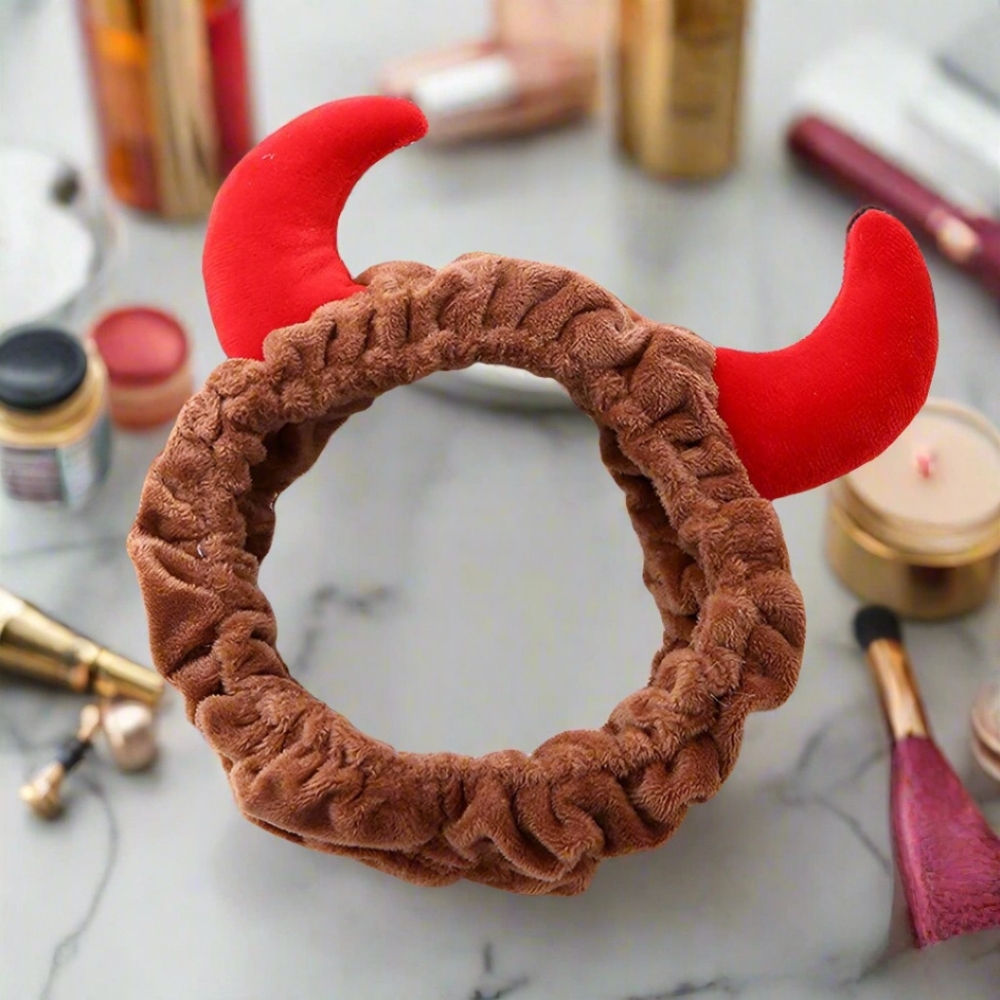 Plush Devil Horn Headband – Cute Red Horns Skincare & Costume Hair Accessory